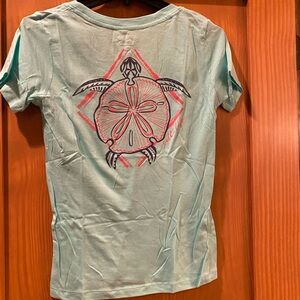 🚚Salt Life Women's Teal Turtle Scoop Neck Cap Sleeve Slim Fit T-shirt NWT